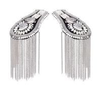 SUPERFINDINGS 2 Pcs Épaulettes Frange Épaule Glands Métal Punk Détachable Épingle Vestes Badge Décoration Alliage Tissu Argenté Unisexe Mariage Carnaval Mascarade