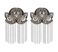 SUPERFINDINGS 2 Pcs Épaulettes Frange Épaule Glands Noires Cristal Perles Chaîne Doré Détachable Fer Rétro Strass Badges Broche Robe Médaille Accessoires Unisexe Vestes Uniformes Carnaval