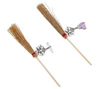 SUPERFINDINGS 2 Pcs Mini Balais de Paille avec Cristal Charmes 16.5cm Sorcières Poupée Minuscules Balais Paille Artisanat Halloween Décoration Prop pour Maison de Poupée Cosplay