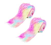 SUPERFINDINGS 2 pièce de Tissu en Fausse Fourrure Blanche Colorée de 1.5 m de 5cm de Large en Peluche Synthétique à Poils Longs pour Costumes de Cosplay Barbes de Gnomes pour Travaux Manuels