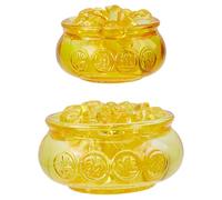 SUPERFINDINGS 2 Pièces Bassin Au Trésor Doré Avec Petit Lingot Yuan Bao en Verre Bol Feng Shui Argent Chance Richesse Prospérité Figurine pour Bureau Maison Décor Feng Shui Style Chinois Cadeau