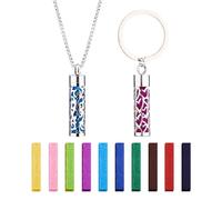 SUPERFINDINGS 2 Styles Collier Diffuseur d'Huile Essentielle et Porte Clés Pendentif Ronde en Acier Inoxydable pour Aromathérapie avec 20 Coussinets Parfumés Collier Ajustable et Porte Clés Diffuseur