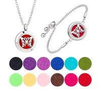 SUPERFINDINGS 2 Styles Diffuseur d'Huiles Essentielles Collier Bracelet en Acier Inoxydable Médailon d'Aromathérapie Pendentif Plat Rond Ensemble avec 20 Pièces Pads de Parfum Changeables Colliers