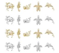 SUPERFINDINGS 20 Pcs 10 Style Rack Placage Alliage Charmes Animaux Marins Pendentifs Crabe Cheval de Mer Baleine Tortue de Mer Dauphin Charmes Platine Or Alliage Pendentifs Trou 1.5mm