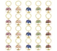 SUPERFINDINGS 20 Pcs 5 Styles Arbre de Vie Porte-Clés Pierre Précieuse Porte-Clés Pierre de Cristal Naturel Fait Main Porte-Clés Charme pour DIY Lucky Bag Charms Porte-Clés