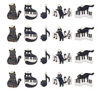 SUPERFINDINGS 20 Pcs 5 Styles Musique Thème Chat Pendentifs Chat avec Piano Partitions de Musique Balancent Charmes Noir Blanc Alliage Émail Charmes
