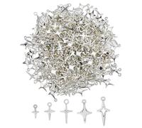 SUPERFINDINGS 200 pièces 5 styles Pendentifs Étoile Argentée et Platine en Alliage de Style Tibétain en Vrac Pendentif Étoile Creux pour Collier Artisanal Bracelet Pendentif