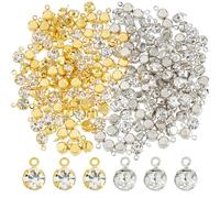SUPERFINDINGS 200Pcs Pendentifs en laiton strass Charms en Cubique Breloque pendentifs pierre de naissance ronde et plate Charms en strass plaqué or argent pour bricolage boucles Fabrication de bijoux