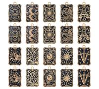 SUPERFINDINGS 20Pcs 10Styles Charms Carte de Tarot Pendentif en alliage émaillé Amulette Lucky Charm en or noir Halloween Gothic Tarot Card Breloques Rectangle pour le bricolage