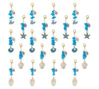 SUPERFINDINGS 20Pcs 4 Styles Charms sur le thème de l'océan Fermoir à breloques en perles bleues avec boucle en homard Fermeture éclair en alliage avec pendentif étoile de mer tortue Porte-clés