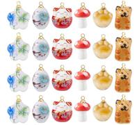SUPERFINDINGS 24 pièce 6 styles Breloques en Céramique Peintures Breloques en Porcelaine Pendentifs Vintage Colorés Mignons Chien Chat Fleur Champignon pour Boucles D'Oreilles Fabrication de Bijoux