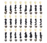 SUPERFINDINGS 24Pcs 12Styles Heart Charms de Pierre Pendentifs Chakra Charms Breloques en Alliage de Constellation Perles d'obsidienne Naturelle avec Signe du Zodiaque en émail pour Bijoux Porte-Clés