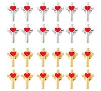 SUPERFINDINGS 24Pcs 2 Couleurs Croix Avec Cœur Épingles Broches Alliage Émail Épingles De Revers Broches Chrétiennes Crucifix Pour Funérailles Prière Église Événements Publics Métal Croix En Vrac