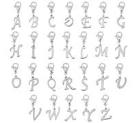 SUPERFINDINGS 26 Pcs Décorations d'halloween 304 Lettres en Acier Inoxydable Pendentif Charms Argent Lettre A à Z Homard Griffe Fermoirs Charmes Mini Alphabet Bracelet Collier Pendentifs
