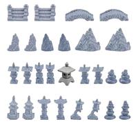SUPERFINDINGS 28 Pièces 14 Styles Ornements de Jardin Chinois Miniature Zen Figurines Pagode Pont Lanterne Statue Résine Décoration Micro Paysage pour Pots Bonsaï Patio Cour Mini Maison Décor