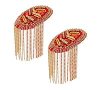 SUPERFINDINGS 2Pcs Epaule avec Strass Épaule à Glands Rouge et doré Epaulette à maillons en chaîne pour épaulettes rétro Broche d'épaule à épaulette Punk pour Accessoires pour Uniformes en Tissu
