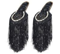 SUPERFINDINGS 2Pcs Epaulettes à Glands en Polyester, Badge d'épaule en Feutre à Coudre Epaulettes d'épaule en Perles Noires Badges avec Strass en Alliage pour d'une Tenue Vestimentaire, 32.7cm