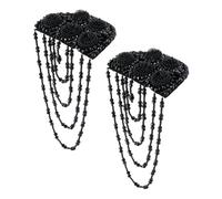 SUPERFINDINGS 2Pcs Épaulettes à glands Epaulette perlée noire Epaulettes perlées Epaulettes à franges perlées Broche Epaulette Punk pour Epaule pour accessoires vestimentaires, 23.8cm