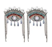 SUPERFINDINGS 2Pcs Épaulettes Frange Épaule Glands Mauvais Œil Pompon Strass Feutre Détachable Style Ethnique Insigne pour Veste Manteau Uniforme Costume Homme Femme