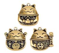 SUPERFINDINGS 3 Pièces 3 Styles Charmes Chat Porte Bonheur Maneki Neko Charmes Chat Chanceux Fournitures de Pendentifs pour Porte Clés DIY Pendentifs Mignons de Chaton en Laiton Bronze Antique