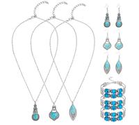 SUPERFINDINGS 3 Set Collier Turquoise Boucles d'Oreilles Ensemble Turquoise Pendentif Collier Vintage Bohemian Dangle Bijoux Set Femmes Western Rétro Rond Ras Du Cou Bijoux Réglables Parure Bijoux