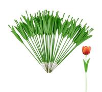 SUPERFINDINGS 30 PCS Tige de Fil Floral avec Feuilles en Plastique Tulipe Artificielle Tige de Fil Verte DIY Tige de Fleur Filaire Rose Tiges de Fil Floral pour Bouquet de Mariage Arrangement Floral