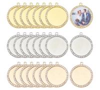 SUPERFINDINGS 30 Pièces Plateaux Pendentif Strass Diamant 29.5 mm Plates Et Rondes Cadres Pendentifs Strass Supports Vierges Pour Photos Création Bijoux DIY Artisanat Trou 2mm