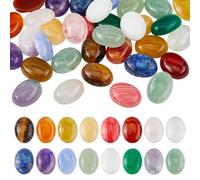 SUPERFINDINGS 32 pièce 16 styles 16x12mm Cabochon Ovale à Dos Plat Pierre Synthétique Naturelle Quartz Chakra Cristal pour Boucles D'Oreilles