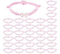 SUPERFINDINGS 34 Pcs Bracelet Amitié Tressé Réglable Cordon Polyester Cire Avec Charme Alliage Émail Coquette Noeud Rose Diamètre 2.5~8cm Lot Cadeau Pour Équipe Cheer Danse