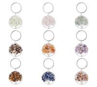 SUPERFINDINGS 36 pièces 9 couleurs Porte-Clés Arbre de Vie Porte-Clés en Alliage et Pierre Naturel Porte Clef Porte Bonheur L’Arbre de Vie Porte Clés en bronze pour Toutes Sortes de Clés