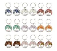 SUPERFINDINGS 36Pcs 9 Style Porte Clé Arbre de Vie Pédants Pendentifs Chakra Stones Charms en Alliage avec Porte-clés Pendentif Harms en Pierres Naturelles mélangées pour Favor Bijoux Cadeaux Femmes