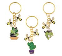 SUPERFINDINGS 3Styles Porte-clés abeille Porte-clés bourdon Pendentifs Cactus avec Feuille de Chat Pendentif en alliage émaillé Honeybee Charm Keychain Porte-clés