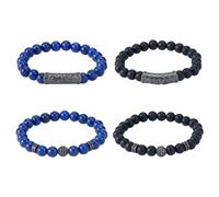 SUPERFINDINGS 4 bracelet de Perles en Pierre Fraîche Onyx Noir Mat Lapis Lazuli Naturel Bracelets Extensibles Bracelets de Yoga Chakra Bracelets Assortis Œil de Tigre pour Homme Meilleur Ami