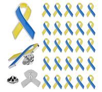 SUPERFINDINGS 40 épingle de Ruban la conscience des femmes Sensibilisation en Émail Bleu Jaune Badges de Ruban en Alliage Épingles de Ruban de Sensibilisation à la Solidarité de Ton Platine 2.9cm