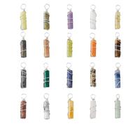 SUPERFINDINGS 40 pièces 20 styles Pendentifs en Pierres Précieuses Naturelles Breloques en Pierre de Cristal Pendentifs Enveloppés de Fil de Cuivre Breloque en Forme de Colonne pour la Fabrication