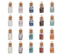 SUPERFINDINGS 40Pcs Pendentifs de Bouteille en Verre Mini Bouteille en Verre avec Éclats Naturels Breloques en Pierre de Cristal Colorée Breloques de Bouteille Transparentes avec Boucles en Fer Ton
