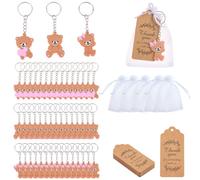 SUPERFINDINGS 48 Ensembles Porte clés Ours Mignons Pour Fête Paquets Porte clés Ours Teddy Avec Sachets Organza et Étiquettes de Remerciement Porte clés Thème Animaux Mignons, Faveurs de Retour