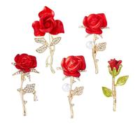 SUPERFINDINGS 5Pcs 5 Styles Broches À Rose Rouge Épingle De Revers Fleur En Alliage Strass Broches Florales Décoratives Épingle Élégante Pour Robe Costume Cérémonie Accessoires Bijou Cadeau