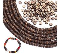 SUPERFINDINGS 6 Brins Environ 528pcs Heishi en Bois de Noix de Coco 8mm, Entretoises Marron Plates Rondes pour Bracelet Collier, Trou: 1mm