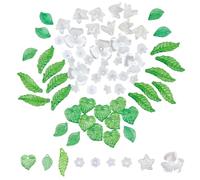 SUPERFINDINGS 6 Styles Perles de fleurs blanches en verre avec perles de feuilles vertes Perle de fleurs en acrylique tulipe fleur de clocher lys fleur à trois pétales kit de perle florales gadgets