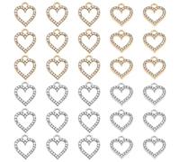 SUPERFINDINGS 60 Pcs 2 Couleurs Strass Coeur Pendentif 17x15mm Amour Forme Alliage Strass Charmes Valentine Coeur Charmes pour Collier à Faire Soi-Même Fabrication de Bijoux, Trou: 2.5mm