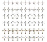 SUPERFINDINGS 60 Pièces 6 Styles Croix 3D pour Ongles Décorations en Alliage avec Strass Crucifix Charms Métalliques Art des Ongles Punk Gothique Or Argent Décorations pour Manucures DIY