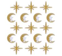 SUPERFINDINGS 60Pcs 2Styles Ecusson brodé étoiles de lune Ecusson Iron On Étoile de Lune Ecussons d'Applique d'Etoile Petits écussons à coudre en vrac Petits patch dorés en tissu pour vêtement