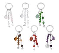 SUPERFINDINGS 6Pcs Porte-Clés en Pierre avec Forme Mixte en Pierres Précieuses Naturelles pour Porte-Clés en Cristal en Acier pour DIY Ornement Sac Décoration Porte-Clés de Voiture