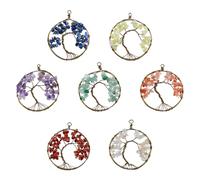 SUPERFINDINGS 7 pendentif Arbre de Vie 7 couleurs avec Fil de Pierre Naturelle Enveloppé de Cristaux de Chakra Pierres Précieuses Naturelles Breloques Porte Bonheur pour la Fabrication de Bijoux
