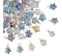 SUPERFINDINGS 70 Pièces de Charmes Étoile en Verre de 7 Couleurs avec Fil Argenté Enroulé Pendentifs Étoile Verre Électrodéposé Couleur AB Charmes à Pampilles Cristal Multicolores pour Création