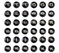 SUPERFINDINGS 72 Pièces 12 Styles Perles Noires Constellations 8mm Plates Rondes Thème Constellation Perles en Argile Polymère Perle Espacements pour Fabrication de Bijoux Bracelets Trou: 0.9mm