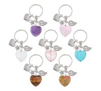 SUPERFINDINGS 7Pcs Cadeau de Reconnaissance Enseignant Porte Clé Cœur en Pierre Cristal Naturel Porte Clé Perles de Pierre Anneau Clé Charmes Gemme Cœur avec Anneau Argenté pour Clé Sac Fourreau Jour