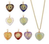 SUPERFINDINGS 7pièce 7styles Pendentifs en Pierres Précieuses Naturelles Breloques en Forme de Cœur en Pierre Pendentifs en Pierre de Cœur Enveloppés de Fil Pendentifs en Cristal de Chakra
