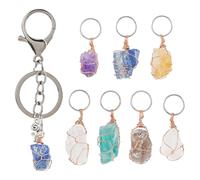 SUPERFINDINGS 7Styles Porte-clés en Cristal Pierre Porte-clés en Cristal Brut Porte-clés en Pierre Naturelle Anneaux en Acier Inoxydable 304 Pendentifs en Pierres mélangées pour la Fabrication, 3-4cm